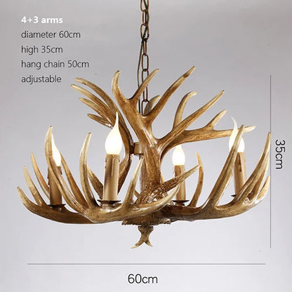 DecorBites™ Deer Antler Chandelier: American Retro Resin Horn Lamps for Rustic Home Decor