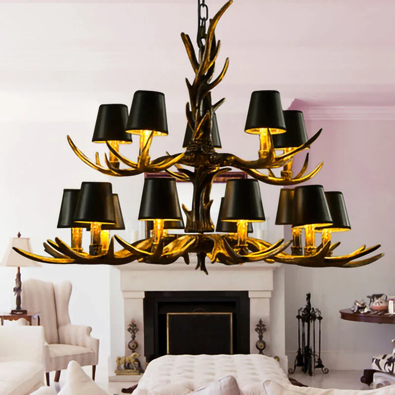 DecorBites™ Antler Chandelier: Retro Resin Pendant Lamp for Living Room, Modern Rustic Lighting