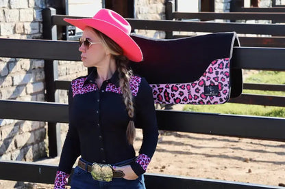 Catty Cowgirl Western Pearl Snap Rodeo Shirt