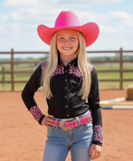 Catty Cowgirl Western Pearl Snap Girls Rodeo Shirt