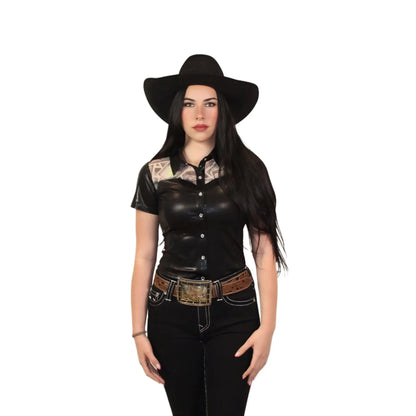 Entry Fees Mesh Yoke Jackpot Pearl Snap Shirt