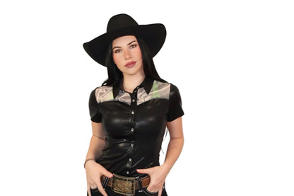 Girls Entry Fees Mesh Yoke Pearl Snap Jackpot Shirt