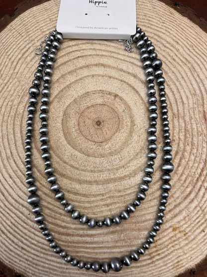 Western Faux Sterling Pearl Necklace Set | Layered 18" & 22" Graduated Bead Duo