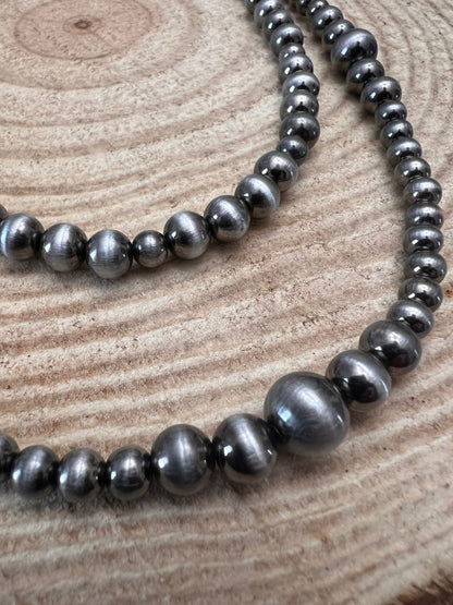 Western Faux Sterling Pearl Necklace Set | Layered 18" & 22" Graduated Bead Duo