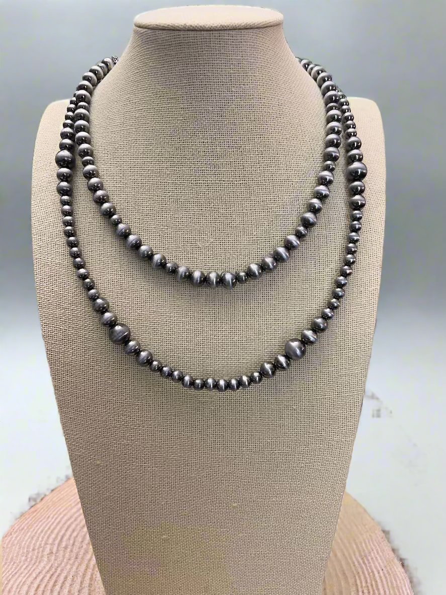 Western Faux Sterling Pearl Necklace Set | Layered 18" & 22" Graduated Bead Duo