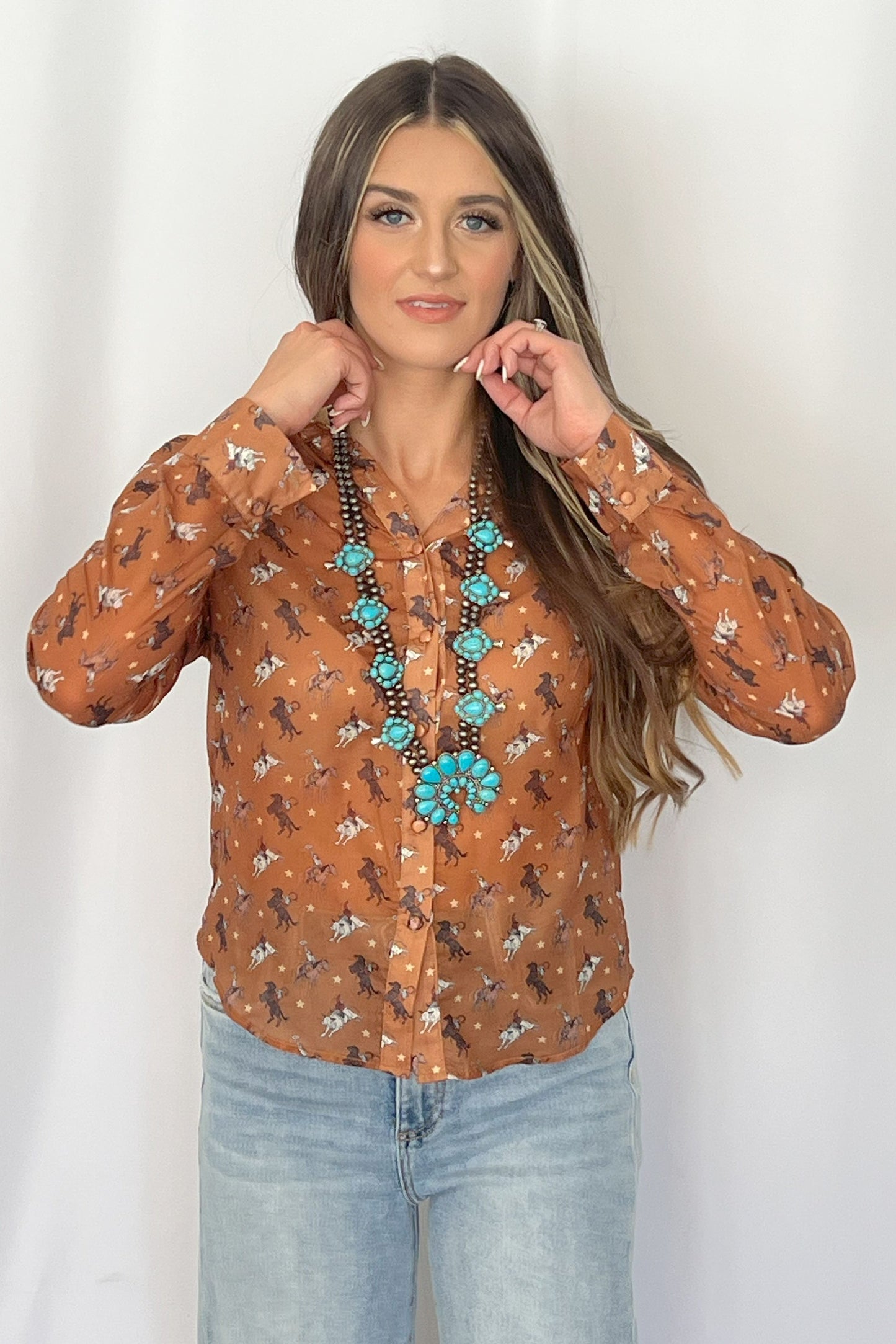 Huge Double Strand Faux Turquoise Squash Blossom Statement Necklace -  32 inch + 3