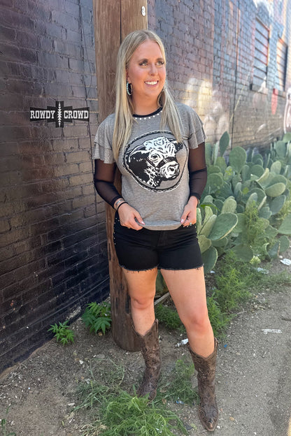 Howdy Hereford Mesh Sleeve Top