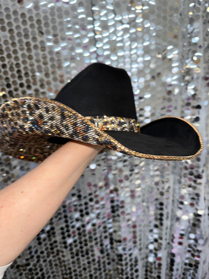 Black Suede & Brown Leopard Rhinestones