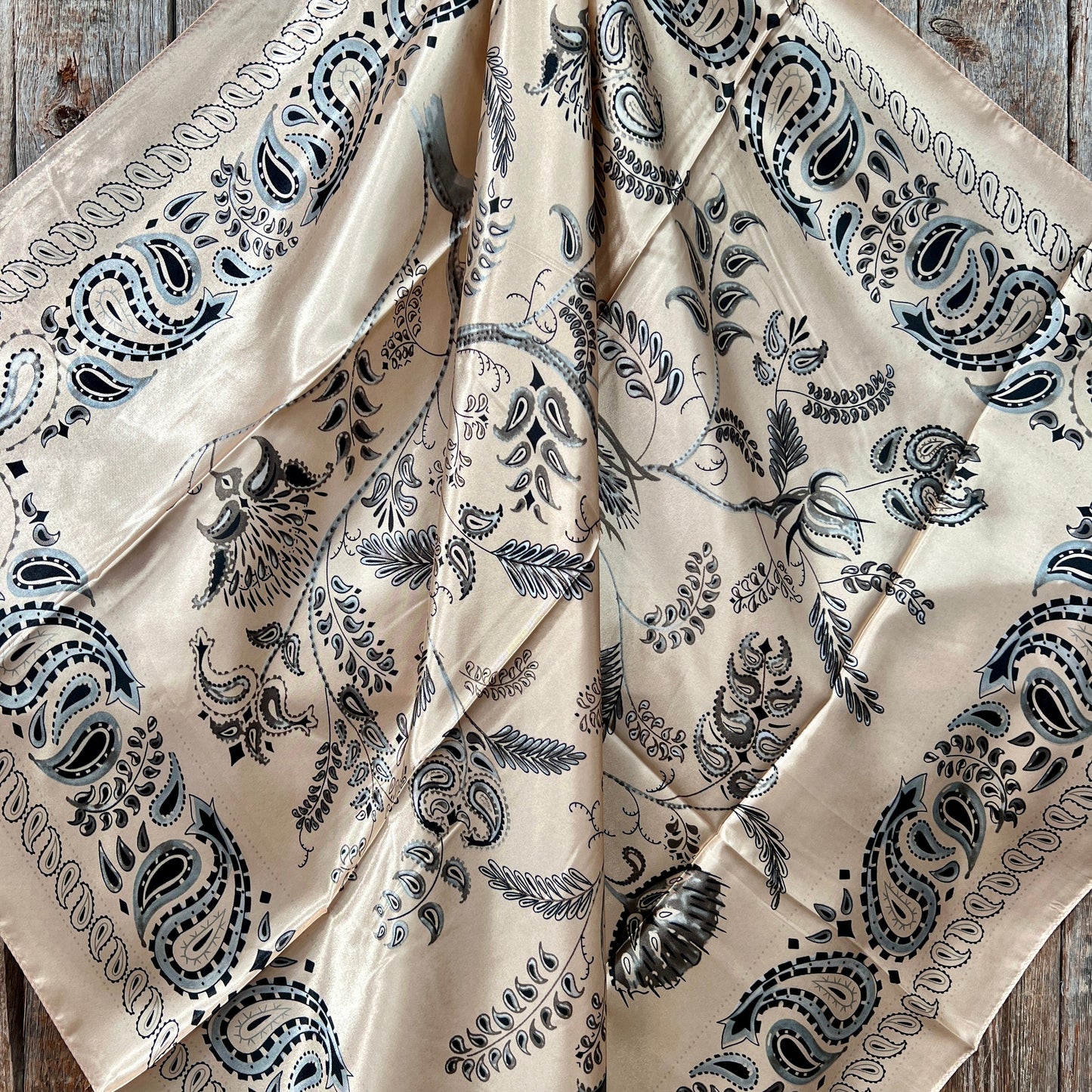 35X35" Light Pink & Grey Paisley Wild Rag / Scarf - W132L Slide WRC435C