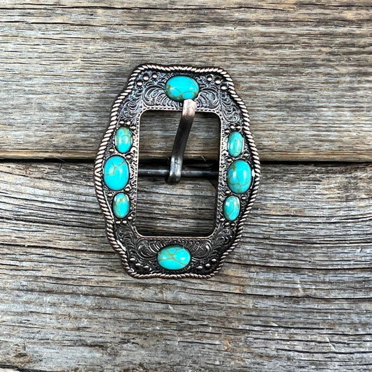 Copper Cart Buckle with Turquoise Stones W195B