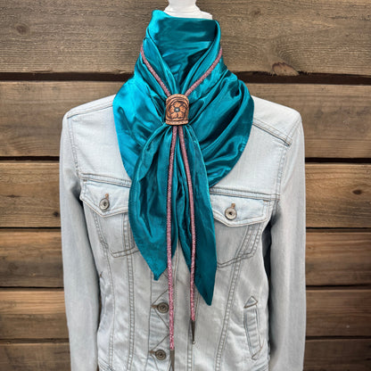 35X35" Solid Teal Wild Rag / Scarf - Leather Slide and Bolo Tie