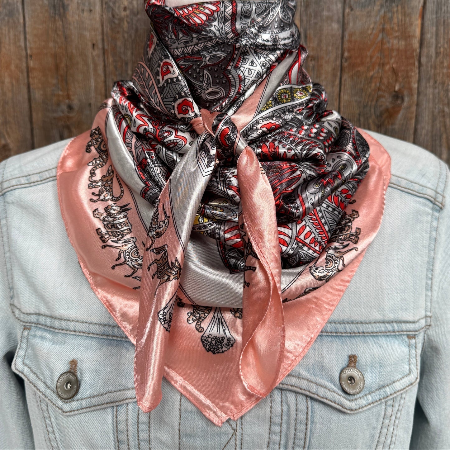 35X35"  Pink and White Safari Wild Rag / Scarf WR3425
