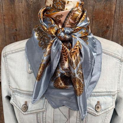 35X35" Blue and Gold Floral Wild Rag / Scarf WR3392