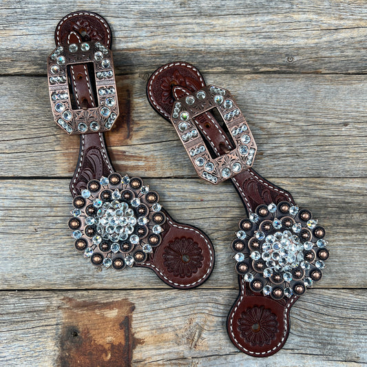 Floral Spur Straps - Copper Conchos #SS105