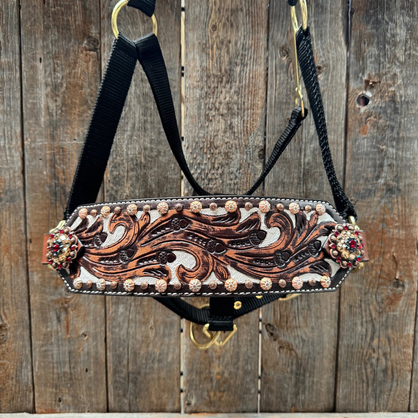 Black Nylon Horse Halter – Bronc Noseband with Crystal Conchos NH100