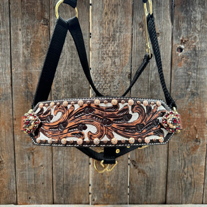 Black Nylon Horse Halter – Bronc Noseband with Crystal Conchos NH100