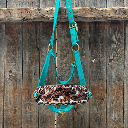 Teal Nylon Horse Halter – Bronc Noseband with Crystal Conchos NH105