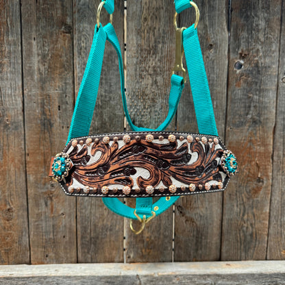 Teal Nylon Horse Halter – Bronc Noseband with Crystal Conchos NH105