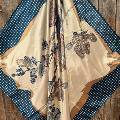 35X35" Tan and Blue Floral Wild Rag / Scarf WR3302