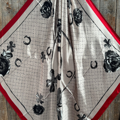 35X35" Cream / Red Four Leaf Clover Wild Rag / Scarf WR323