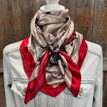 35X35" Cream / Red Four Leaf Clover Wild Rag / Scarf WR323