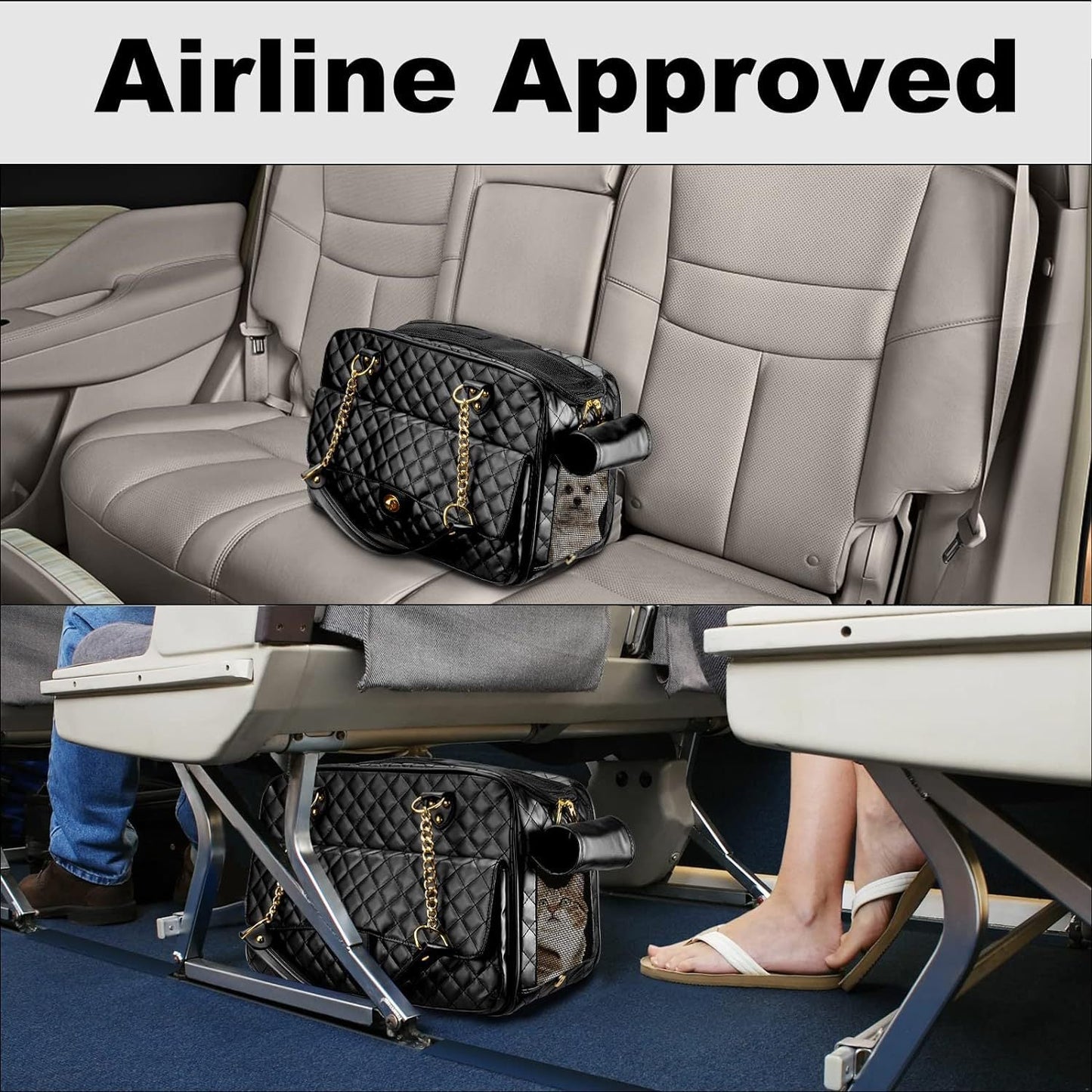 Luxury Quilted Dog Carrier Bag Airline Approved Pet Travel Handbag