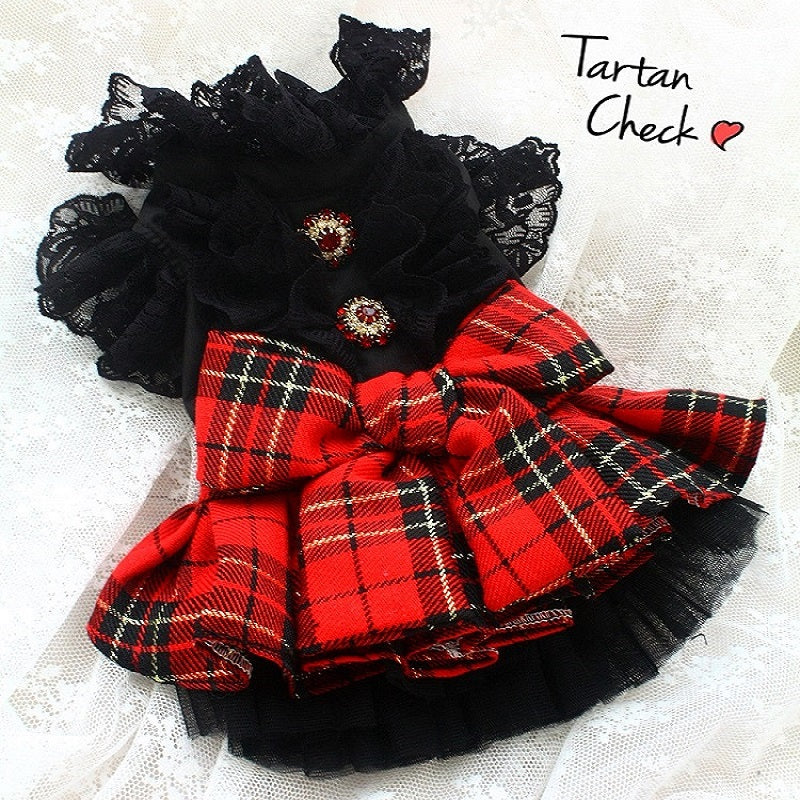 Handmade Pet shirt Uniform plaid skirt