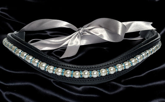 Pearl & Aqua Bling Browband - Quick Snap Loops