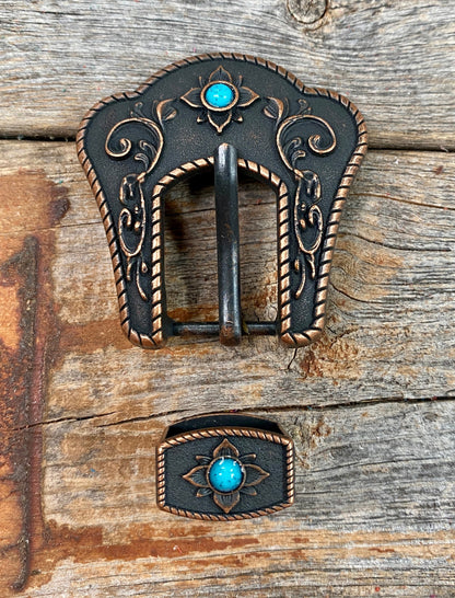 Copper Turquoise Buckle & Keeper W180B