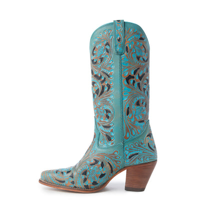 Myra Kasiopeah Cowgirl Leather Boots - Turquoise Western Boots for Women with Pointed Toe Heel