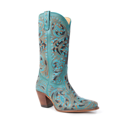 Myra Kasiopeah Cowgirl Leather Boots - Turquoise Western Boots for Women with Pointed Toe Heel