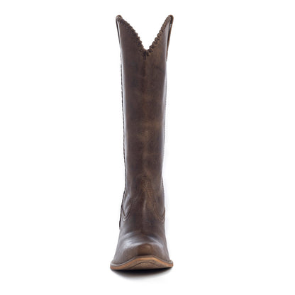 Myra High Plains Stitched Leather Boots for Women – Pointed Toe, Low Heel Cowgirl Boots with Western Tall Design