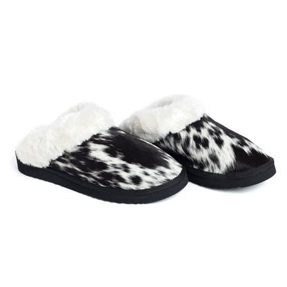 Myra Alamosa Shadow Fur-Lined Hairon Leather Slippers for Women â€“ Winter Indoor Comfort, Soft Sole, Western Style