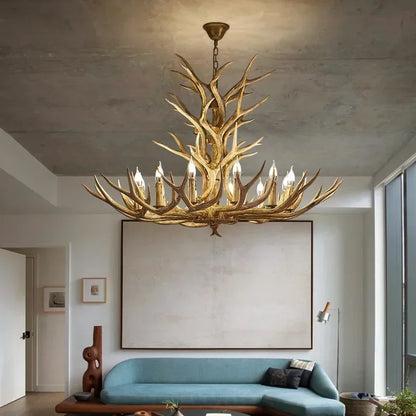 DecorBites™ Antler Deer Chandelier: Rustic Resin Hanging Lamp for Living Room & Loft
