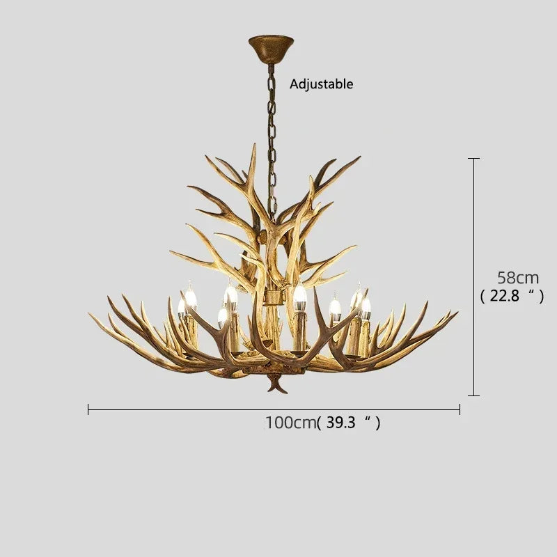 DecorBites™ Antler Deer Chandelier: Rustic Resin Hanging Lamp for Living Room & Loft
