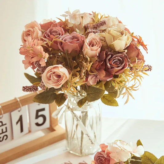 DecorBites™ Artificial Western Rose Bouquet - Wedding Decor 8 Colors Peonies Fake Flowers