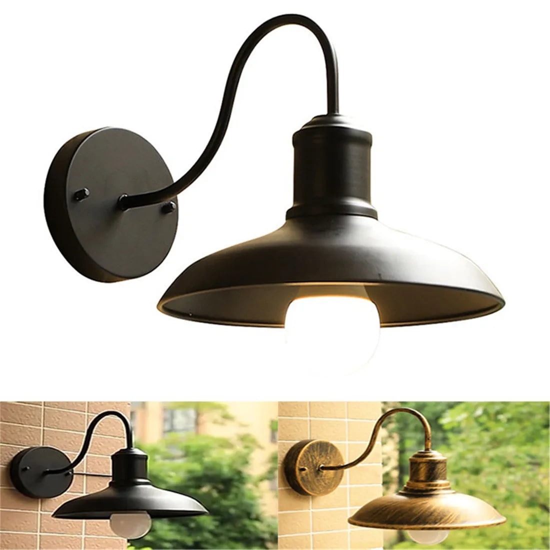 DecorBites™ Black Rustic Gooseneck Outdoor Barn Light Fixture for Patio/Garage/Bathroom