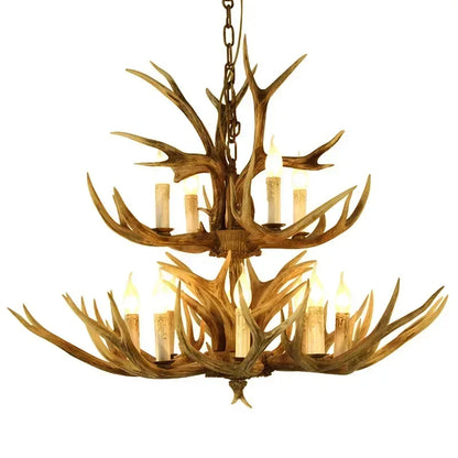 DecorBites™ Antler Deer Chandelier: Rustic Resin Hanging Lamp for Living Room & Loft