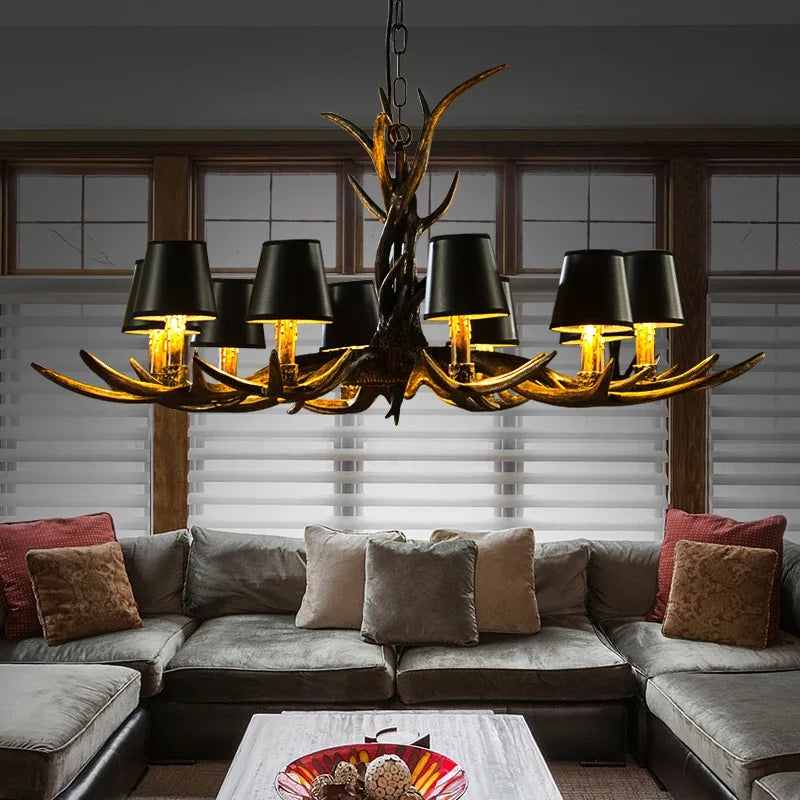 DecorBites™ Antler Chandelier: Retro Resin Pendant Lamp for Living Room, Modern Rustic Lighting