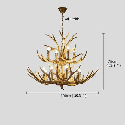 DecorBites™ Antler Deer Chandelier: Rustic Resin Hanging Lamp for Living Room & Loft
