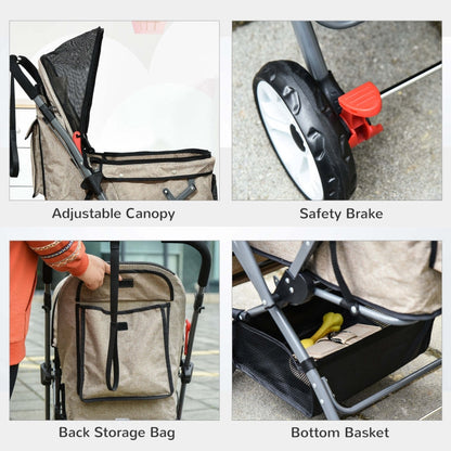 Pet Foldable Travel Carriage Stroller with Reversible Handle