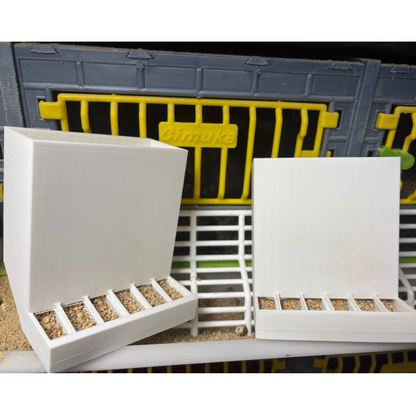 Front-Slot Quail Feeder Pair, Adjustable Spill-Resistant Design, for Hatching Time Chimuka Cage Systems, Made in USA