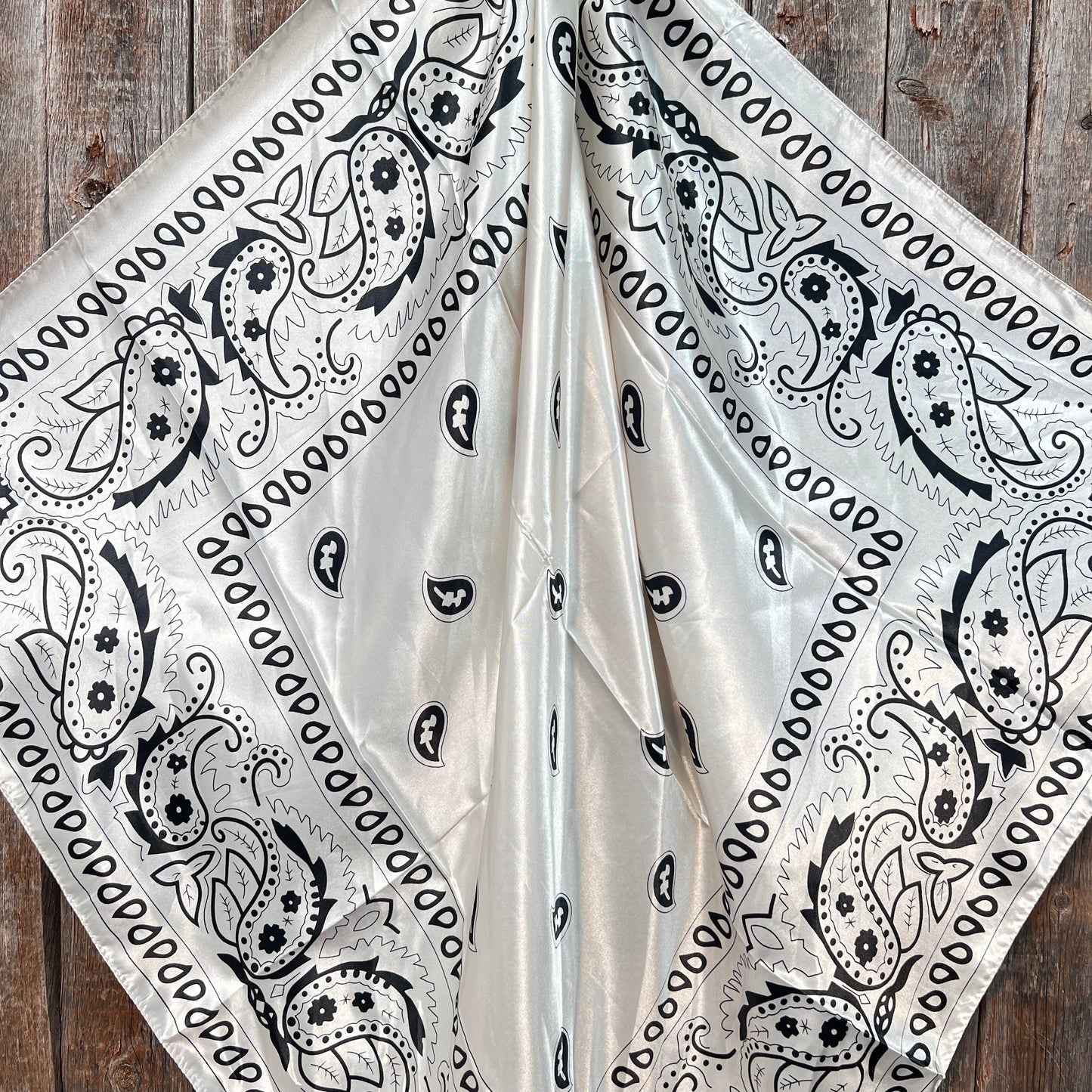 35X35"  Cream & Black Paisley Wild Rag / Scarf WR3412