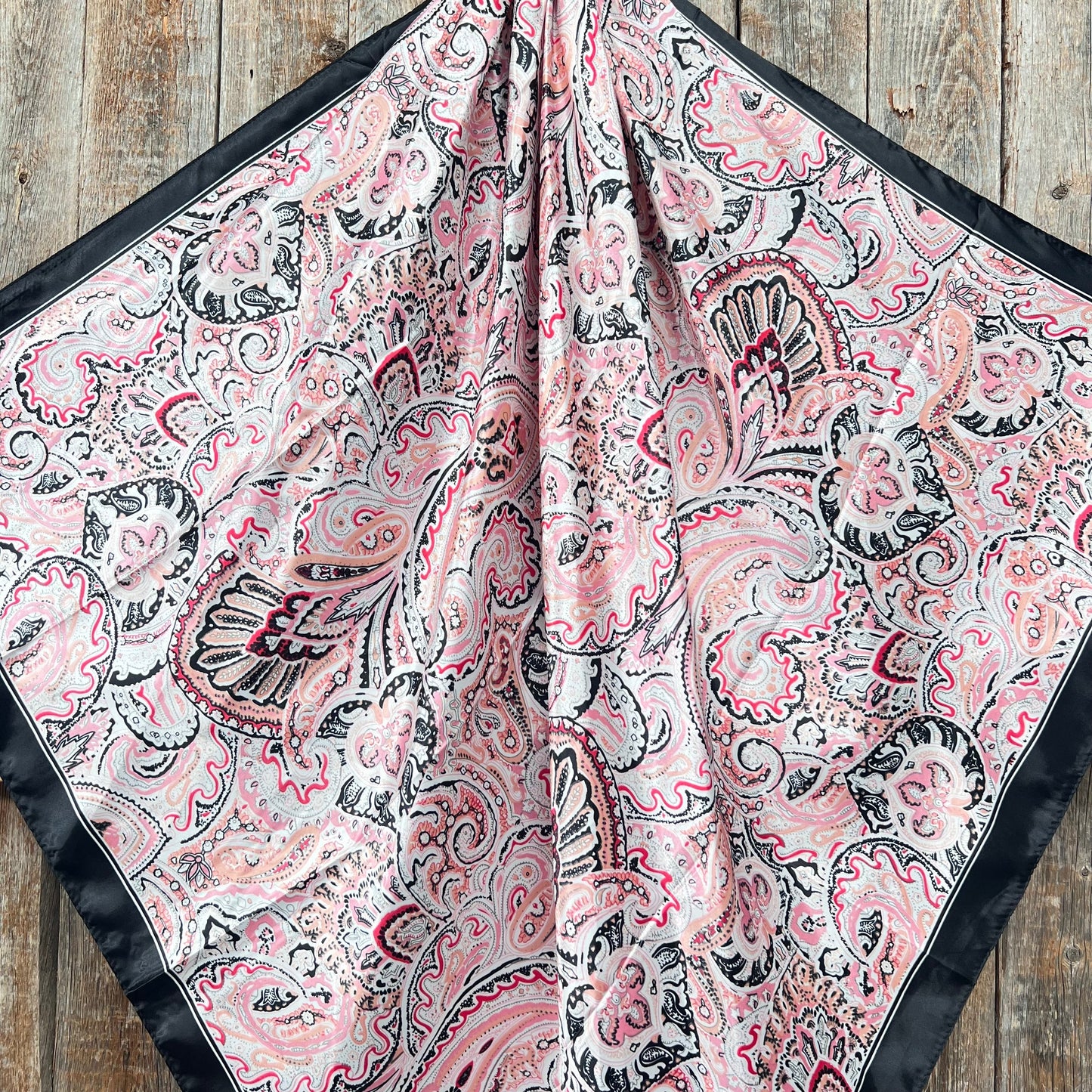 35X35"  Pink & Black Paisley Wild Rag / Scarf WR3415
