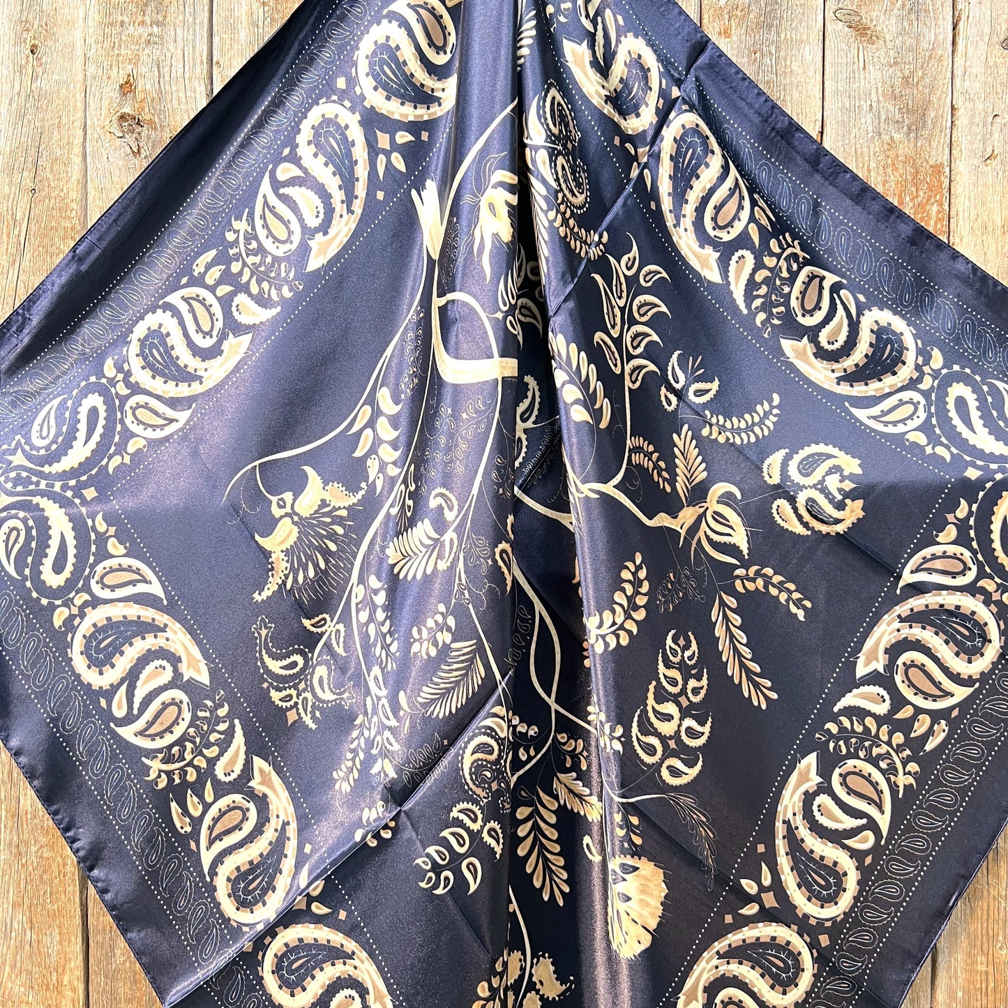 35X35" Blue and Cream Paisley Wild Rag / Scarf WR433