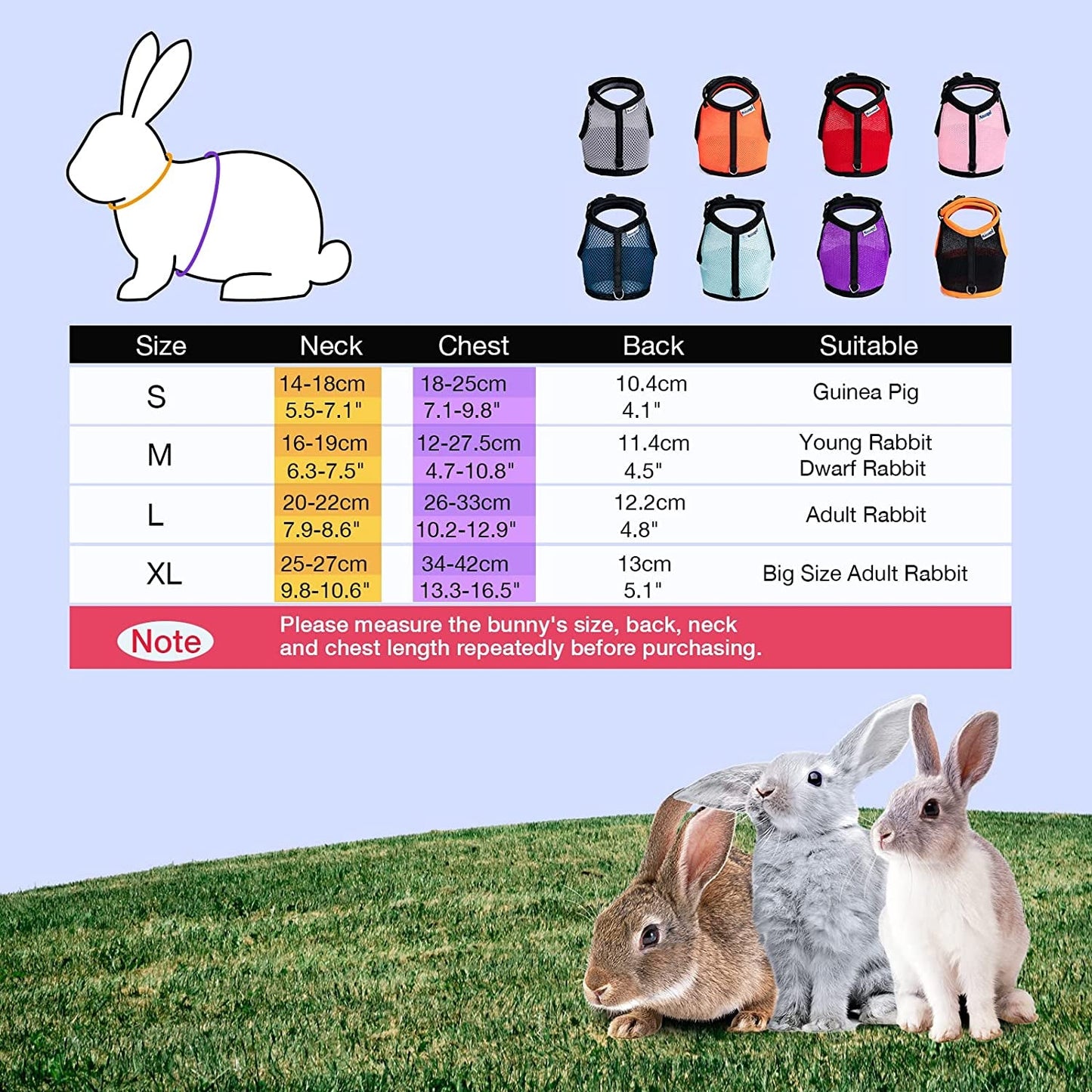 Adjustable Soft Harness with Elastic Leash for Rabbits (M, Pink)