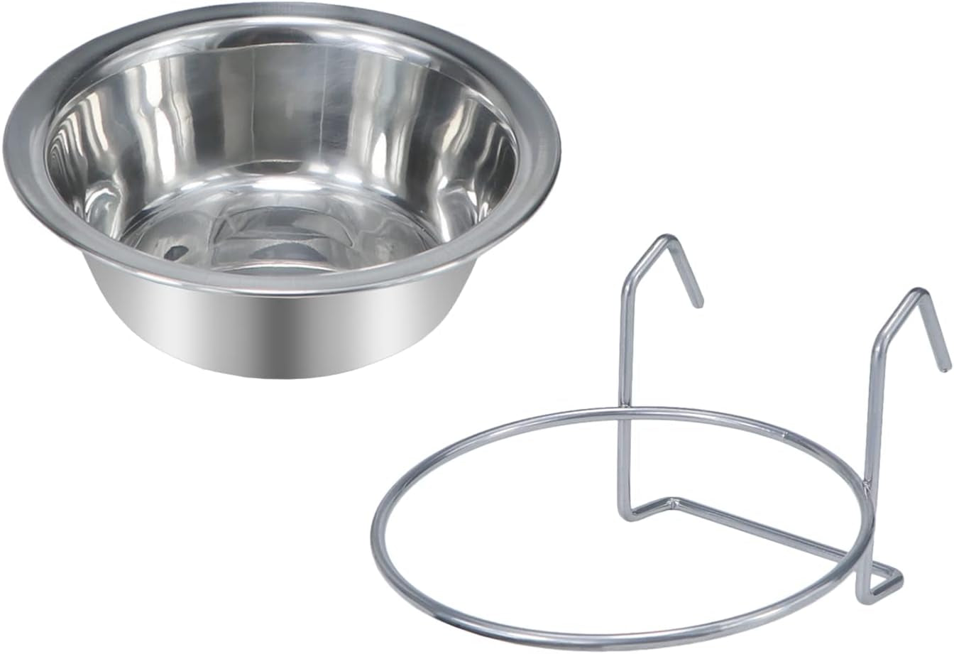 Pet Bowl Stainless Steel Hanging Food Water Bowls Bird Cage Feeder for Birds, Parrots, Small Sized Dogs and Cats (S)