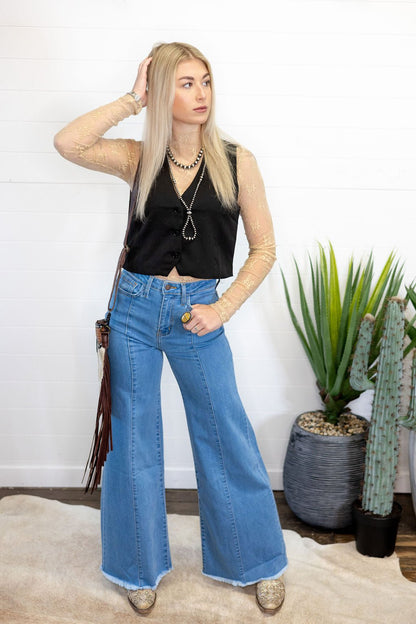 Black V-Neck Button Vest