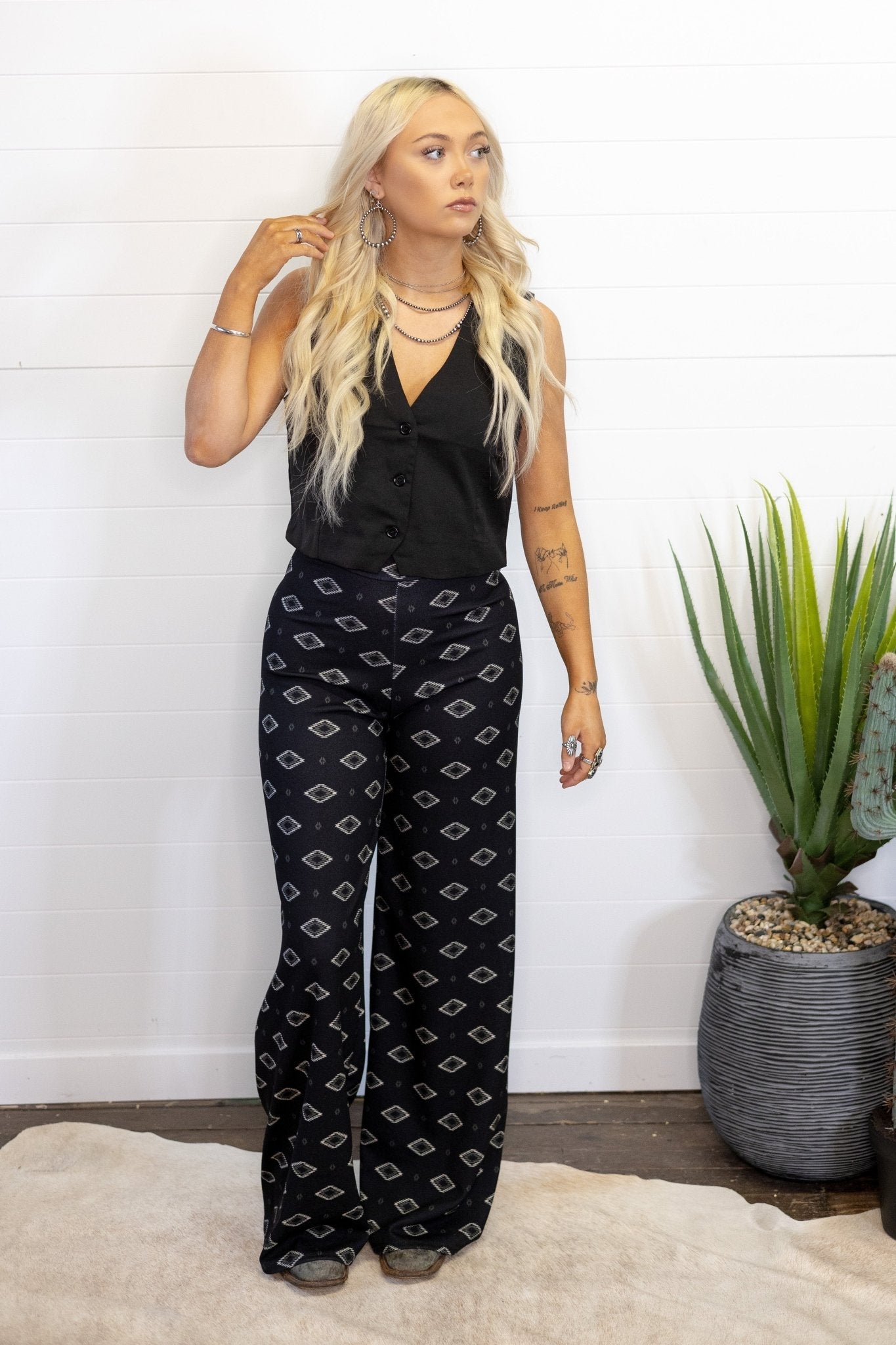 Black V-Neck Button Vest