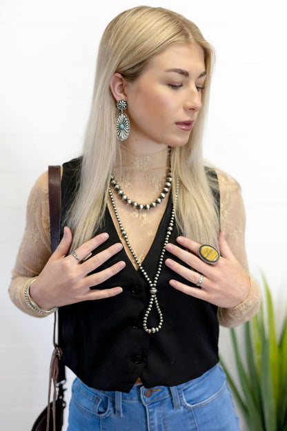 Black V-Neck Button Vest